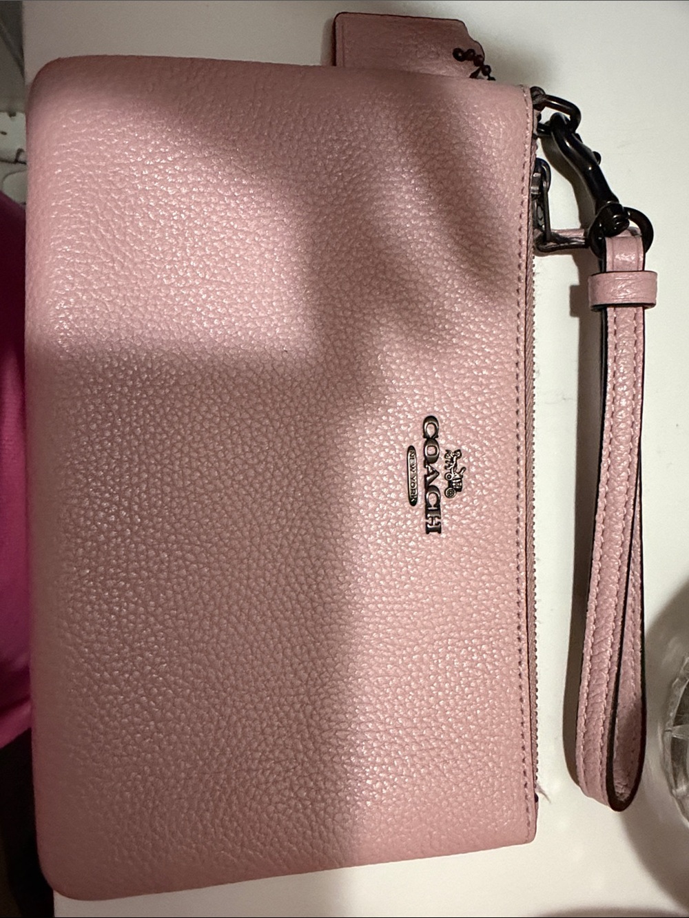 Coach Pink Pebbled Leather Wristlet with Strap